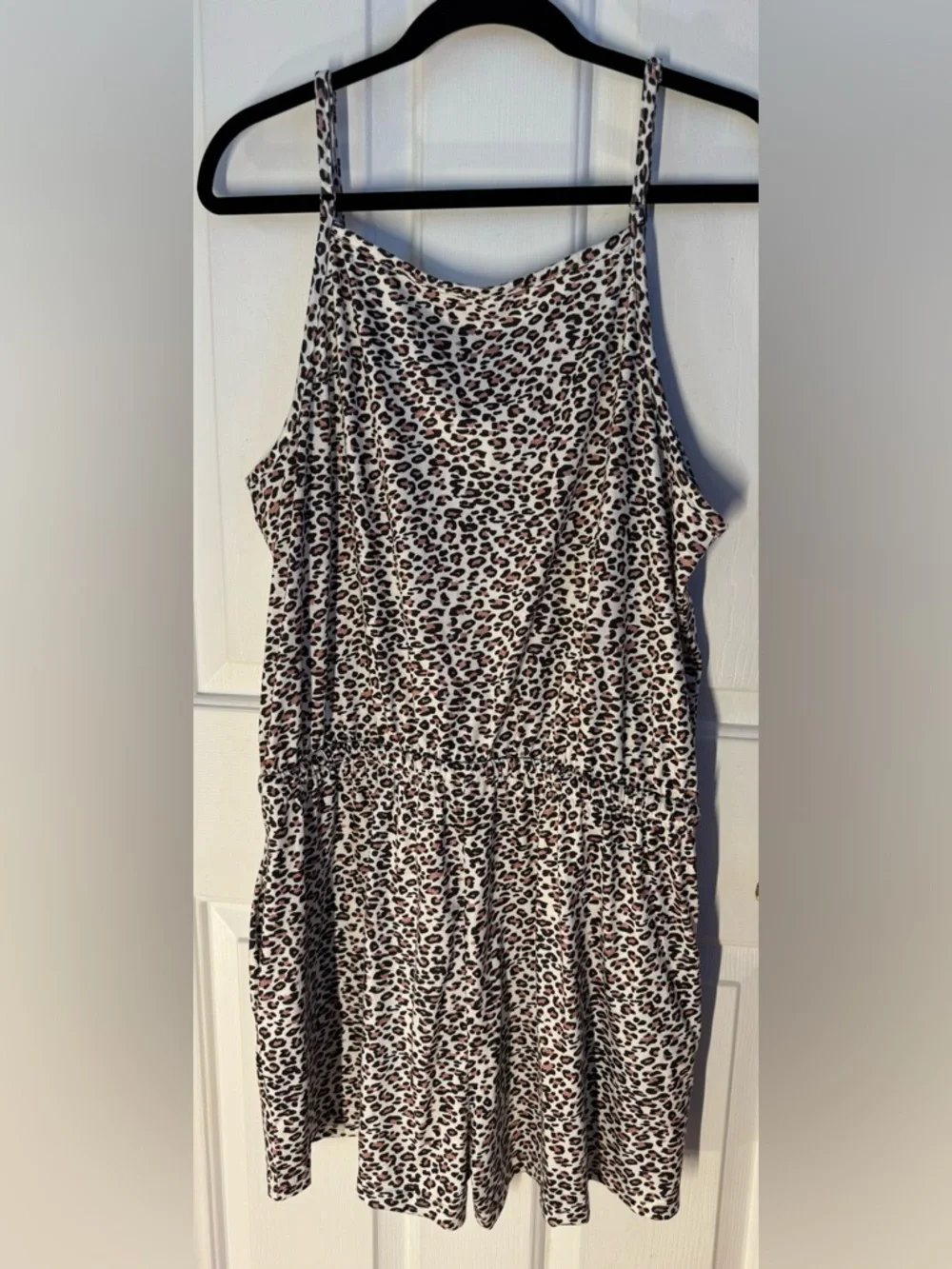Leopard Print Sleeveless Romper Jumpsuit Cream Black Brown White size womens XL